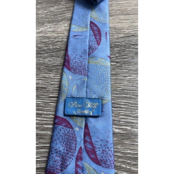 Vintage Wembley Men's Neck Tie Blue Multicolor Round Stripped Pure Silk Tie - Picture 7 of 9